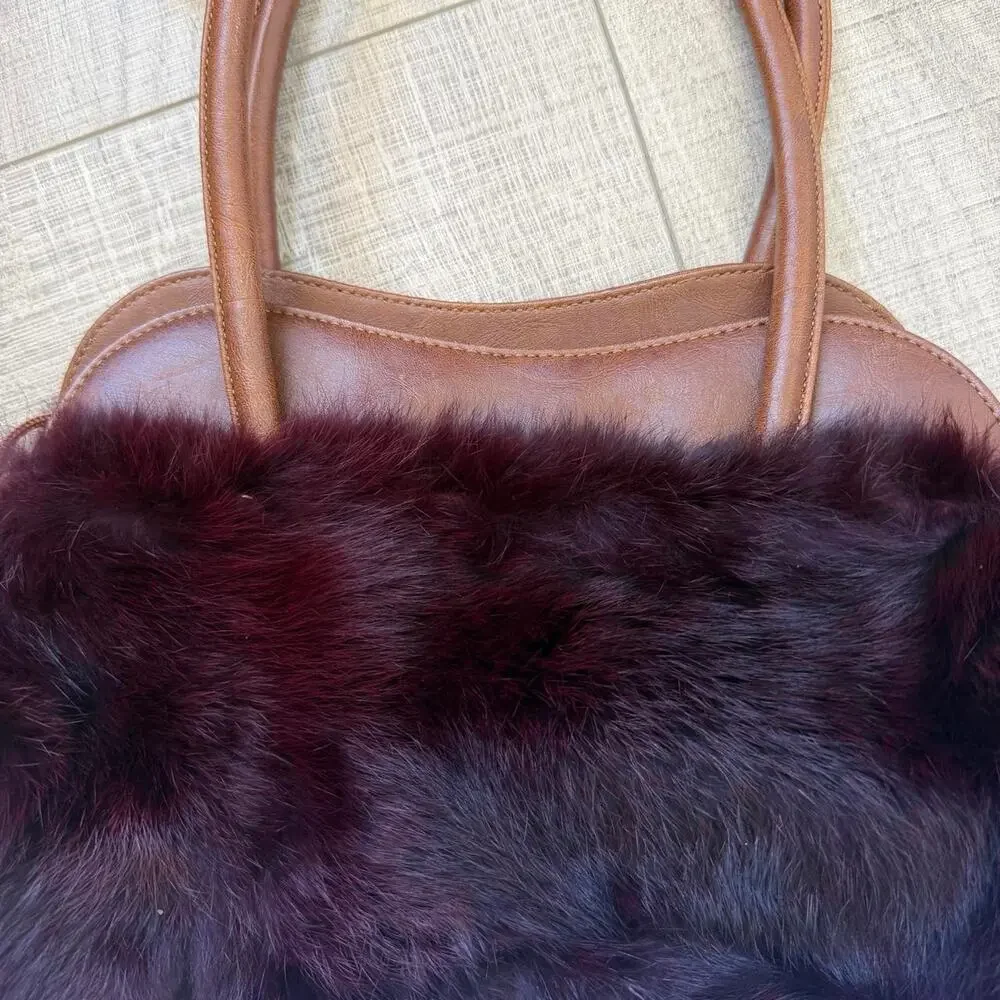 Y2k burgundy faux fur shoulder